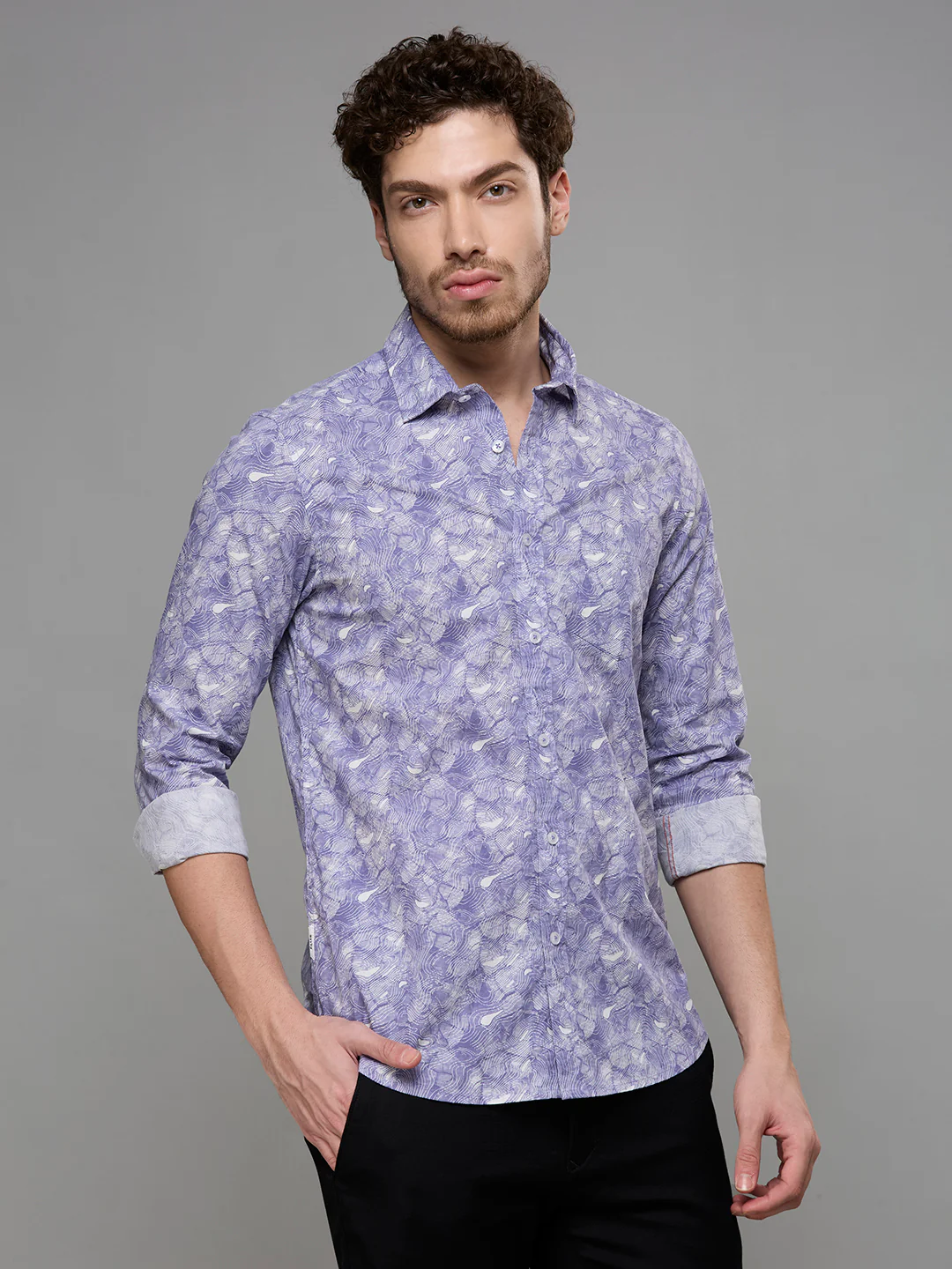 Men's Purple Printed Slim Fit Shirts - Image 5