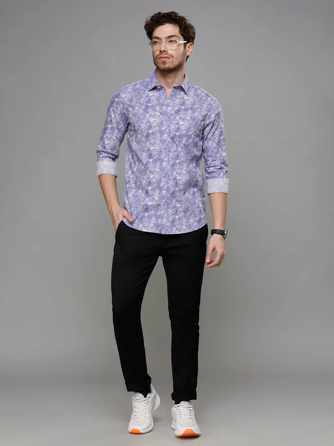 Men's Purple Printed Slim Fit Shirts - Image 8