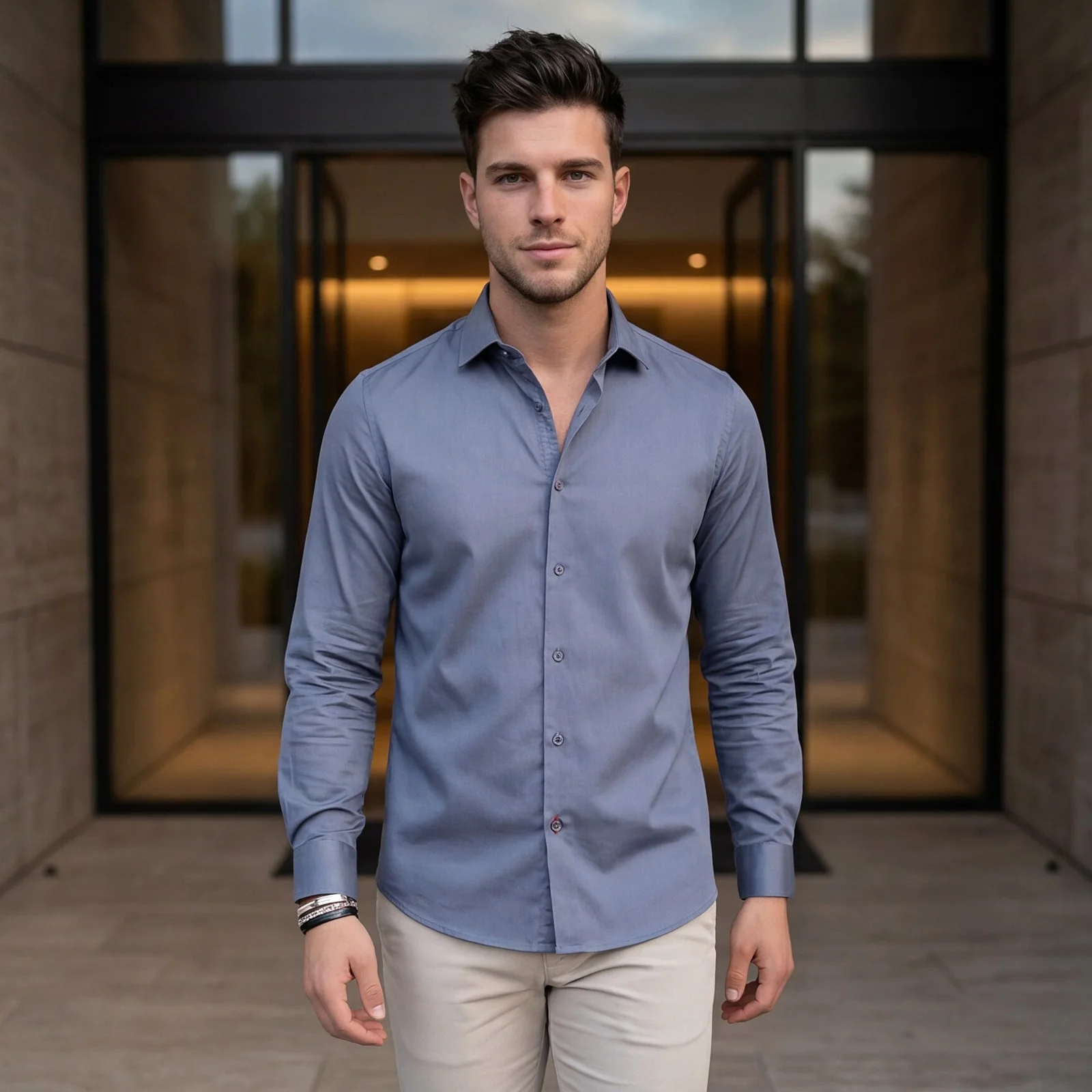 Men's Purple Solid Slim Fit Shirts - Image 2