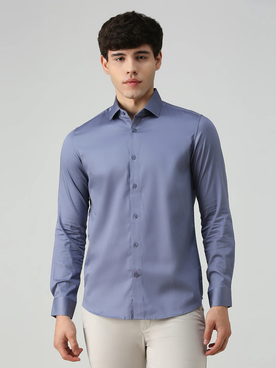 Men's Purple Solid Slim Fit Shirts - Image 3