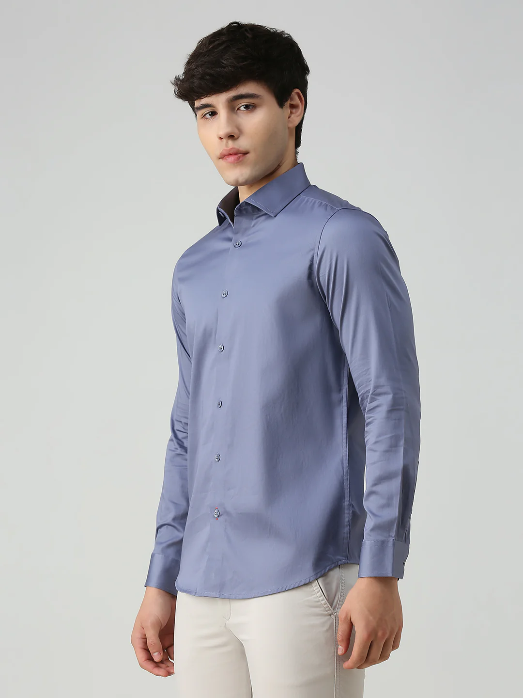 Men's Purple Solid Slim Fit Shirts - Image 4