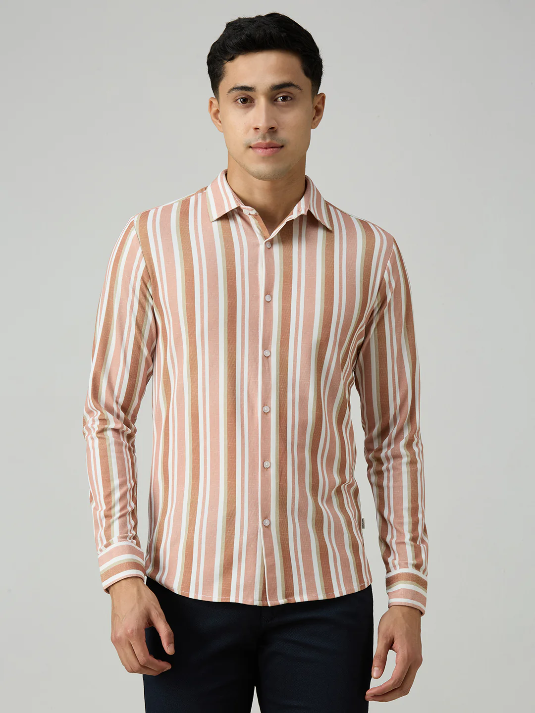 Men's Rust Striped Slim Fit Shirts - Image 3