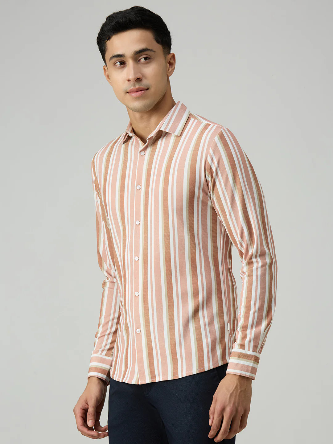 Men's Rust Striped Slim Fit Shirts - Image 4