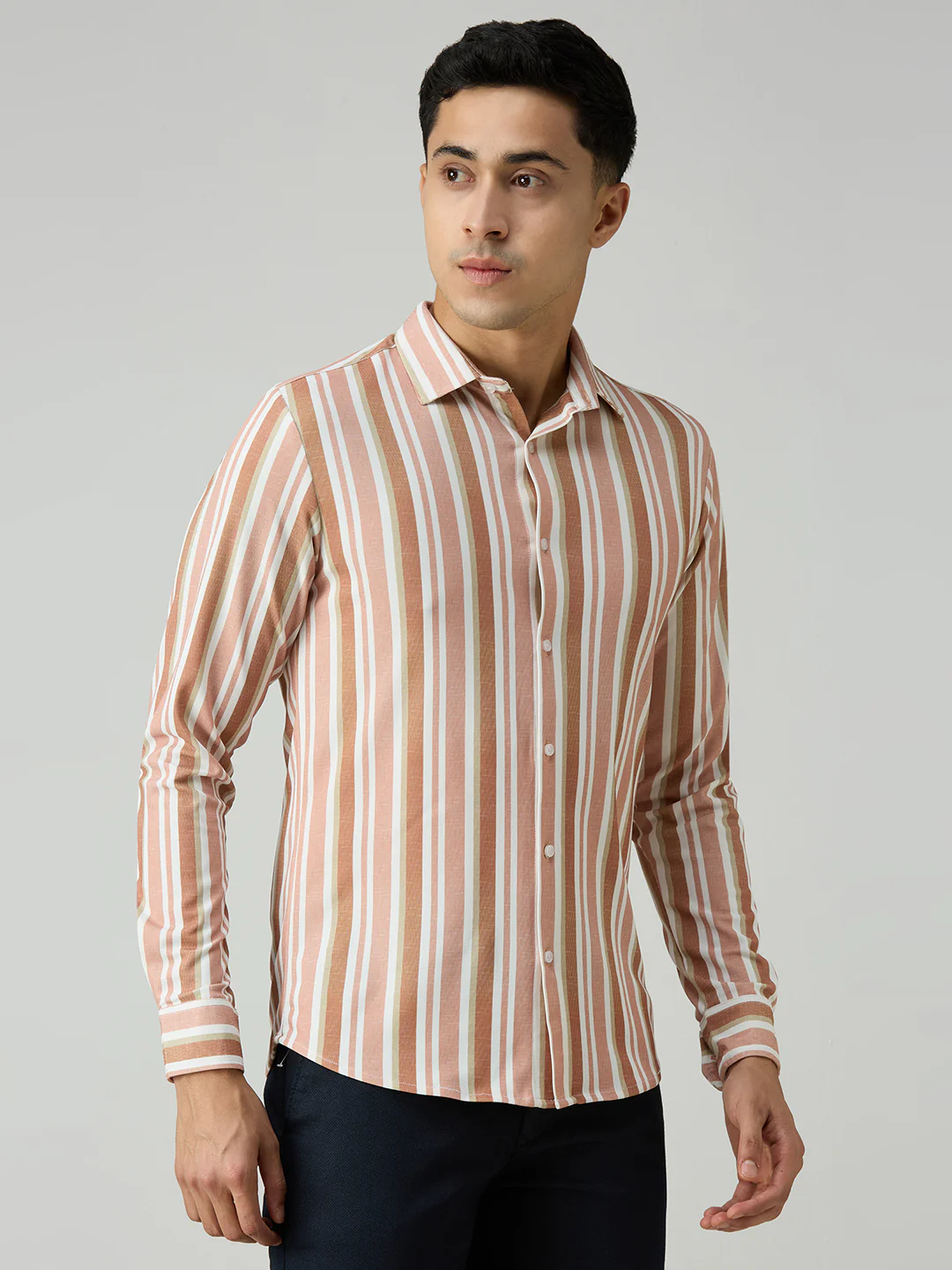 Men's Rust Striped Slim Fit Shirts - Image 5