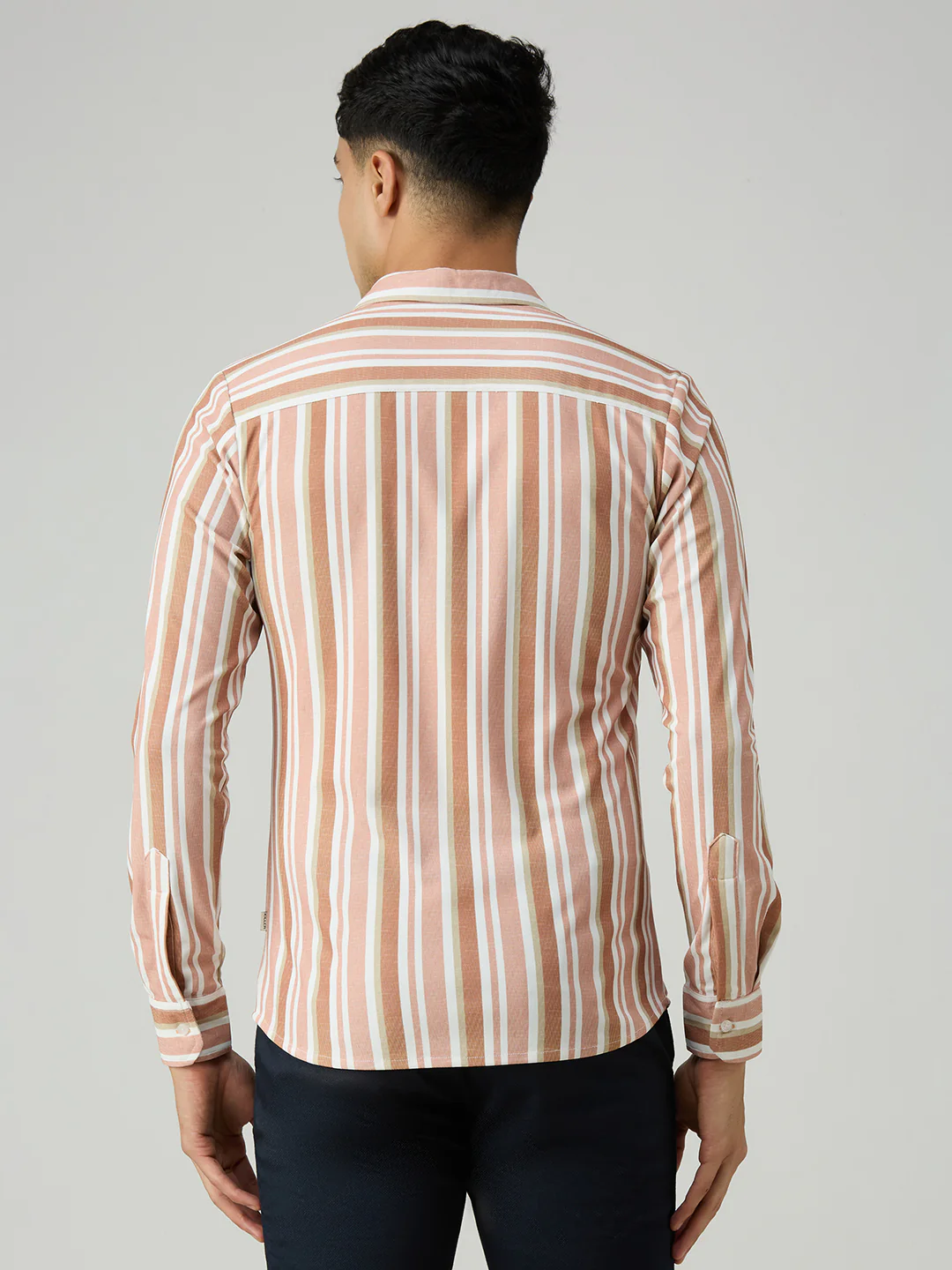 Men's Rust Striped Slim Fit Shirts - Image 6
