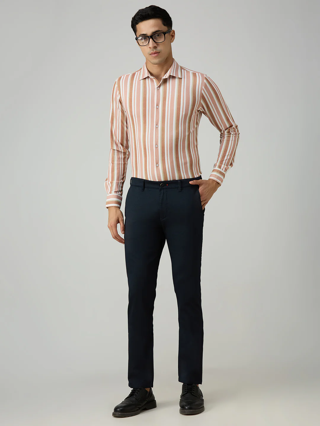 Men's Rust Striped Slim Fit Shirts - Image 8