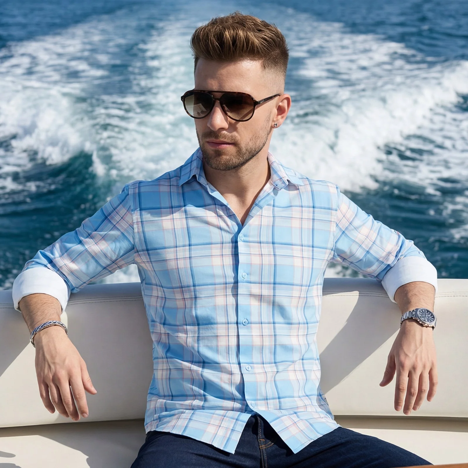 Men's Sky Checks Slim Fit Shirts - Image 2