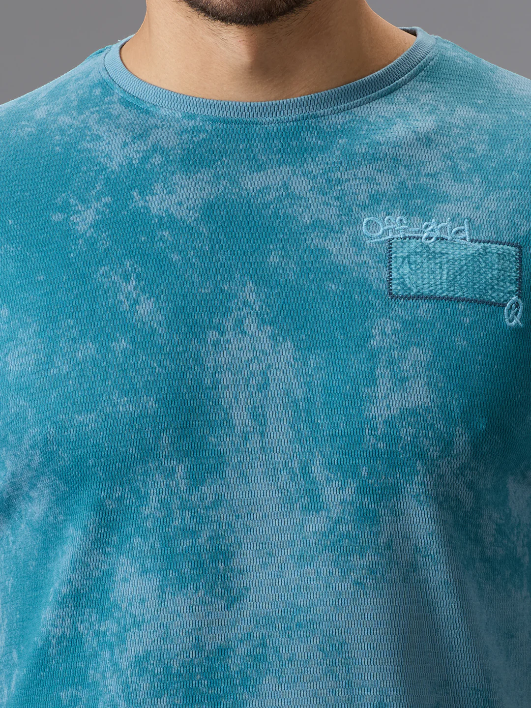 Men's Teal Blue Printed Slim Fit T-Shirts - Image 5