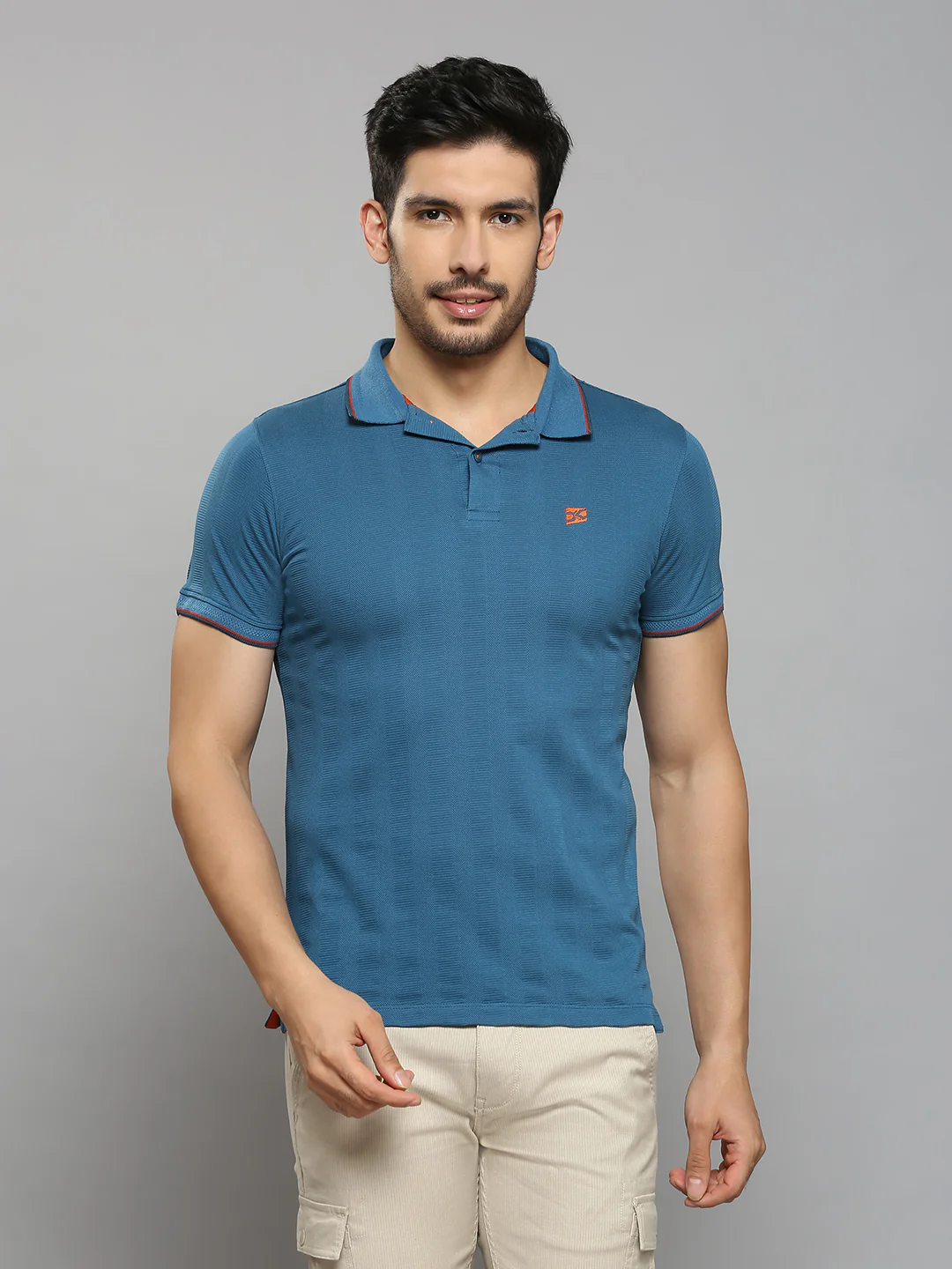 Men's Teal Blue Printed Slim Fit T-Shirts