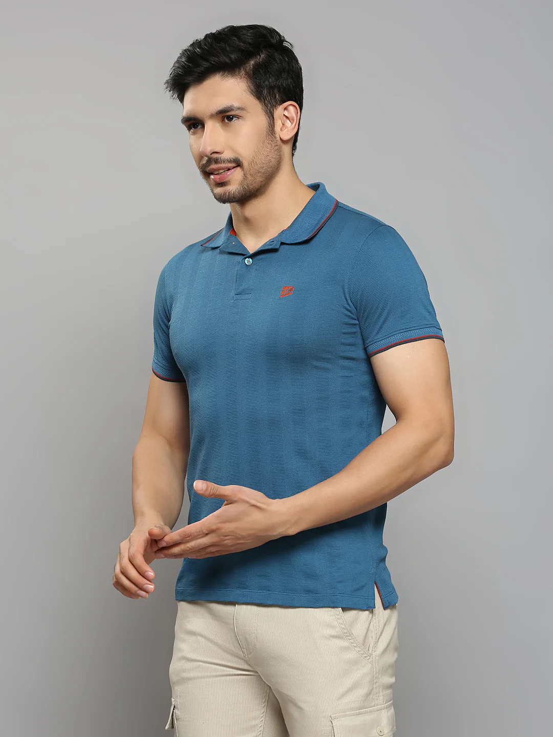 Men's Teal Blue Printed Slim Fit T-Shirts - Image 2