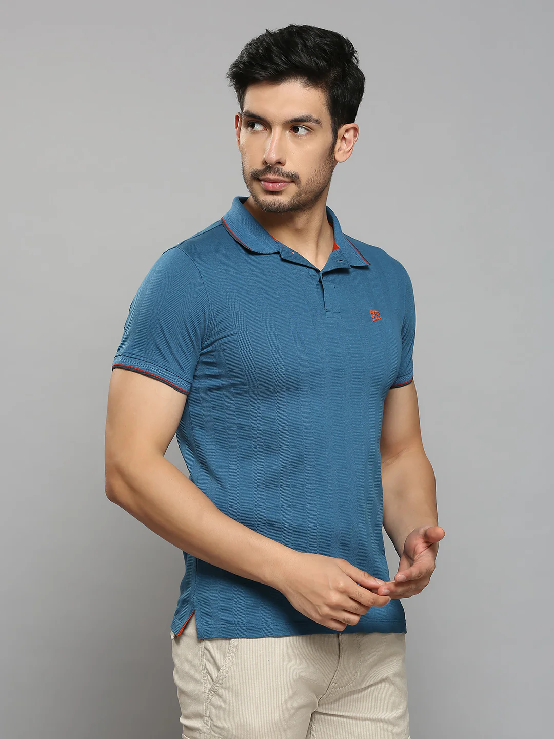 Men's Teal Blue Printed Slim Fit T-Shirts - Image 3