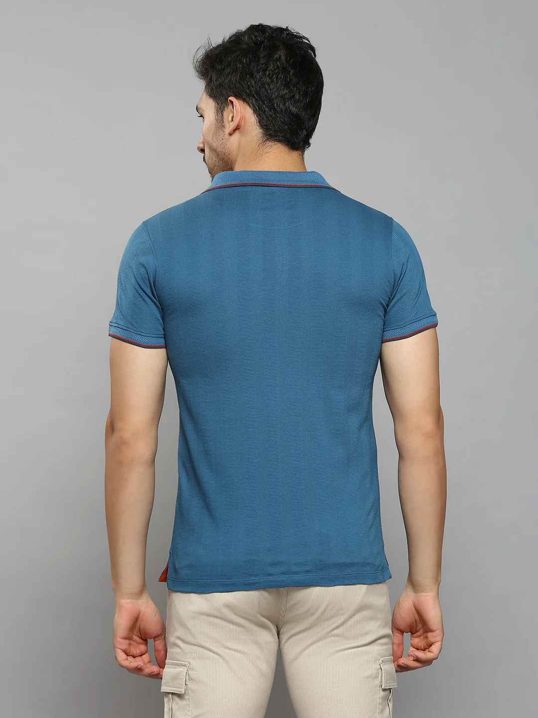 Men's Teal Blue Printed Slim Fit T-Shirts - Image 4