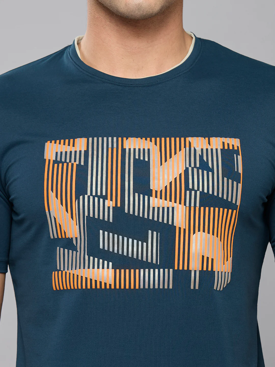 Men's Teal Blue Printed Slim Fit T-Shirts - Image 5