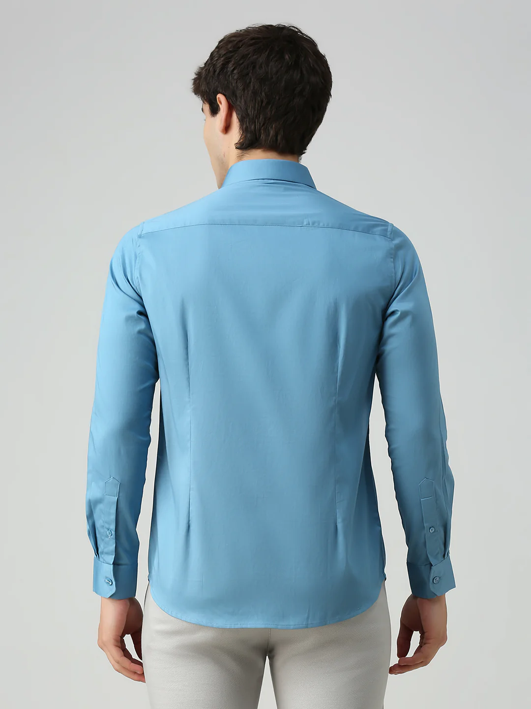 Men's Teal Blue Solid Slim Fit Shirts - Image 6