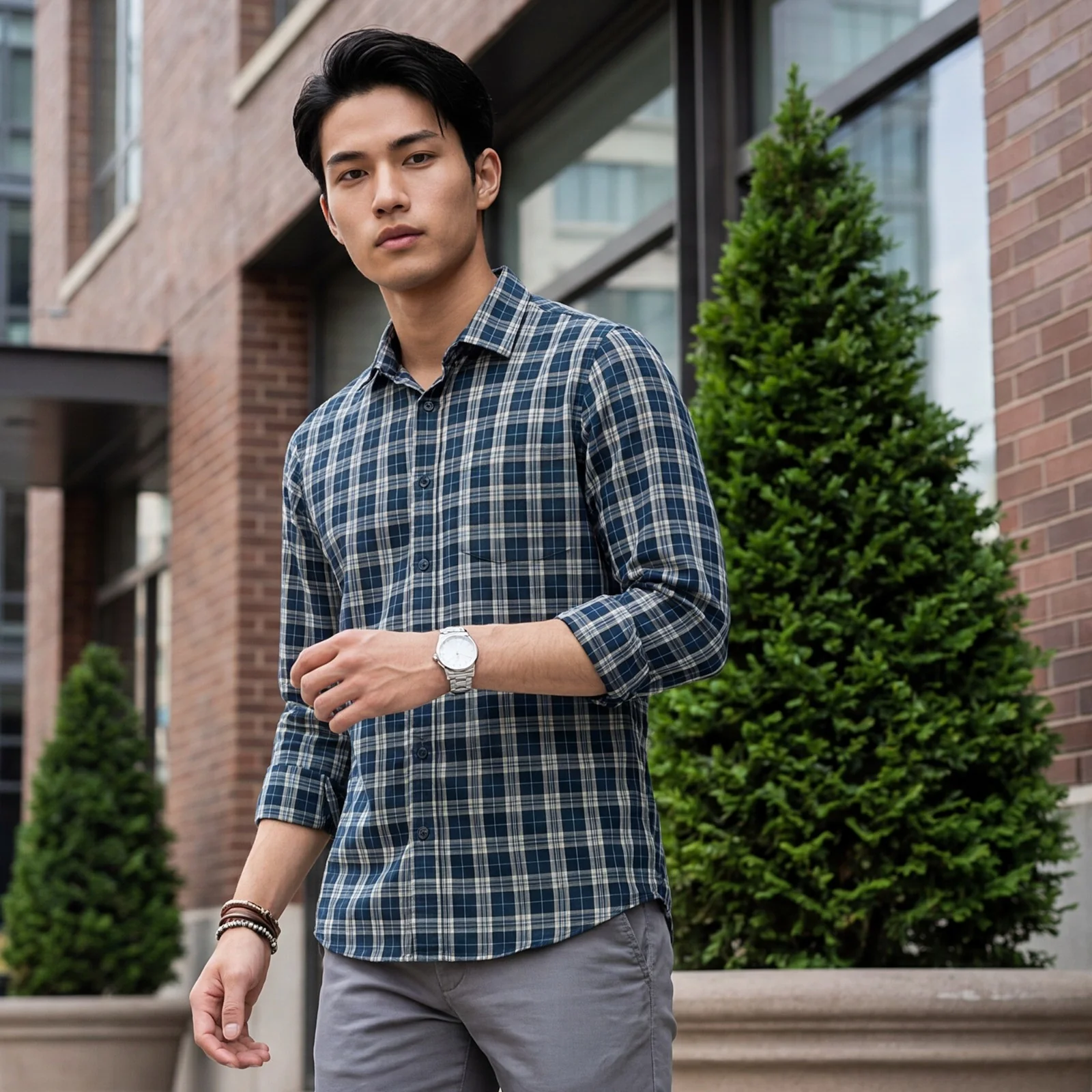Men's Teal Checks Slim Fit Shirts - Image 2