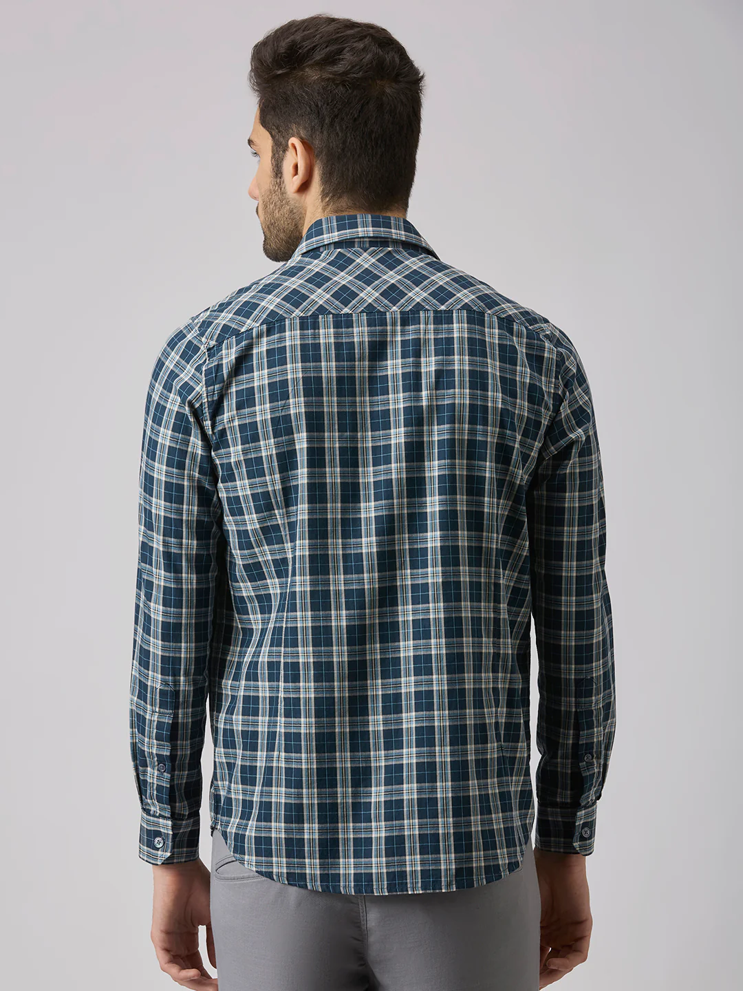 Men's Teal Checks Slim Fit Shirts - Image 6