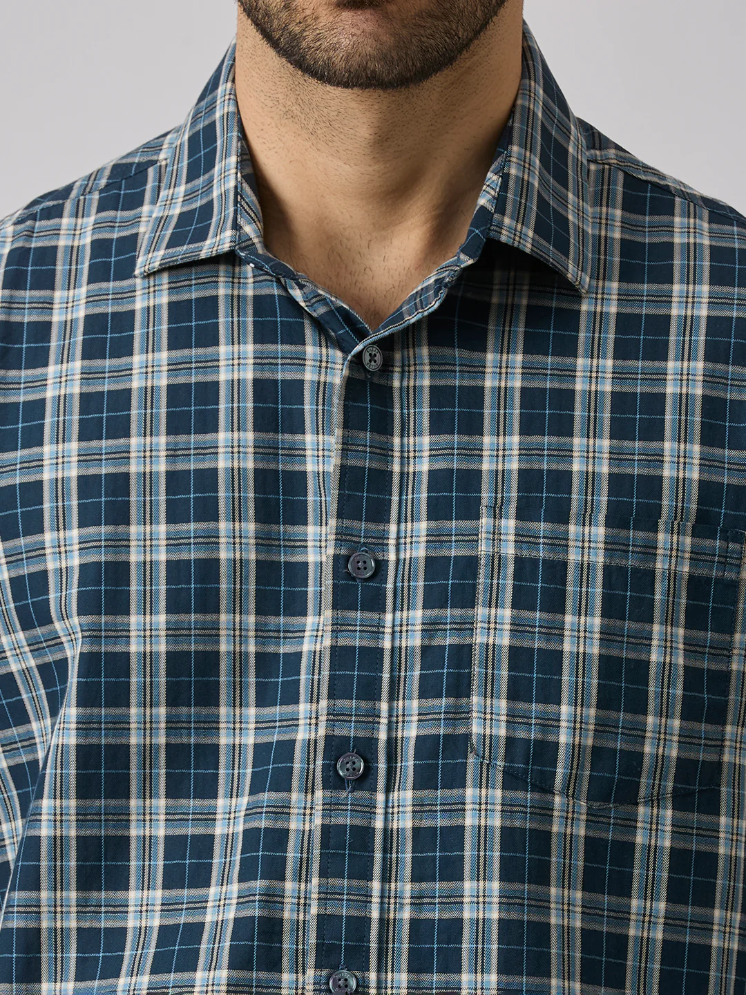 Men's Teal Checks Slim Fit Shirts - Image 7