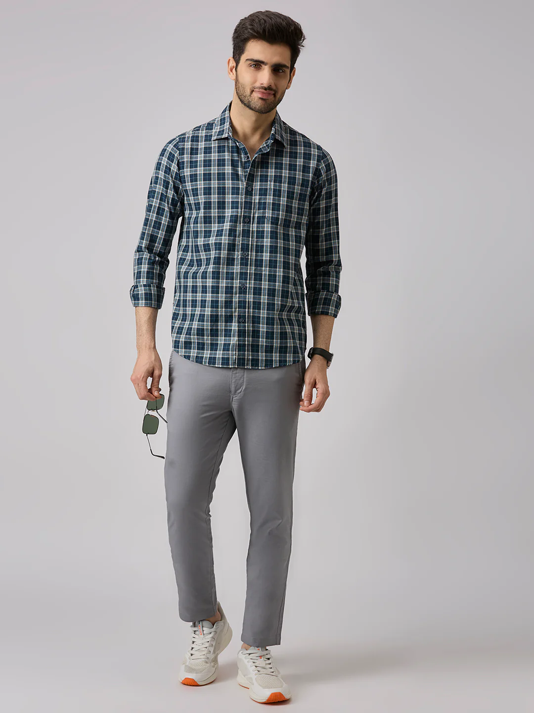 Men's Teal Checks Slim Fit Shirts - Image 8