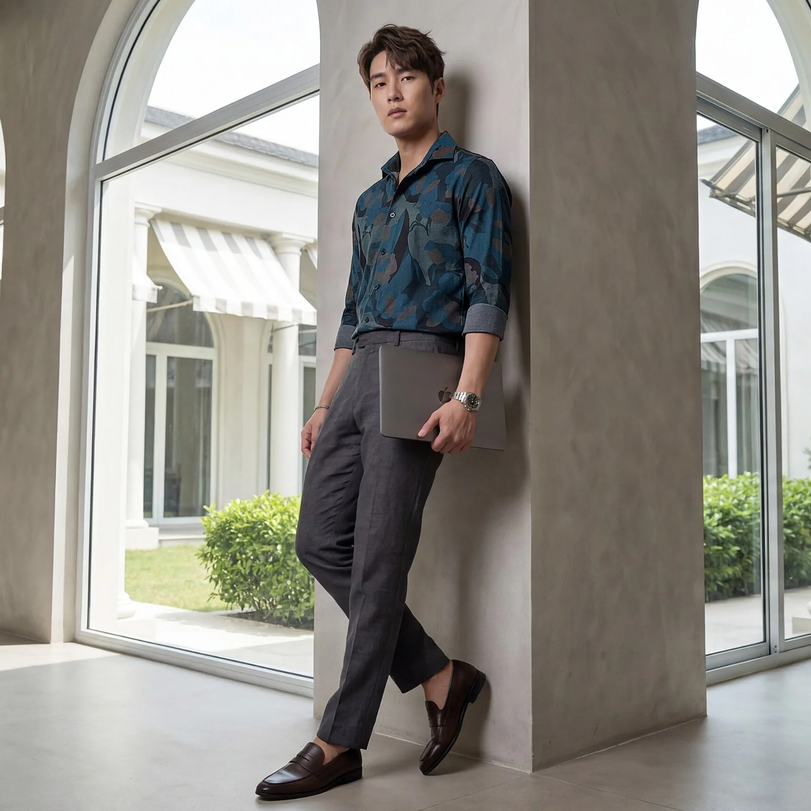 Men's Teal Printed Slim Fit Shirts