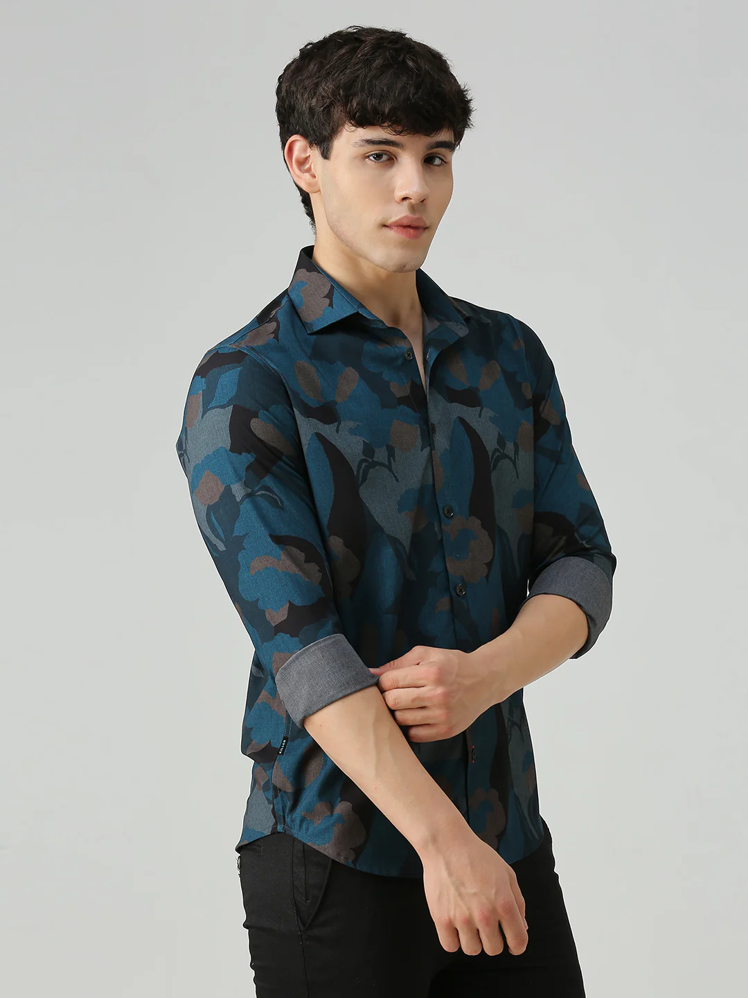 Men's Teal Printed Slim Fit Shirts - Image 5