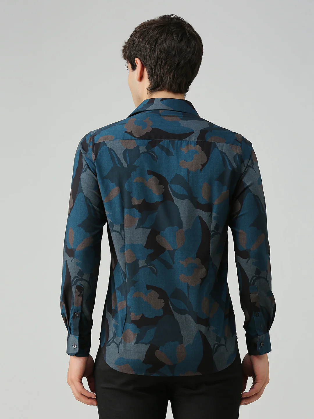 Men's Teal Printed Slim Fit Shirts - Image 6