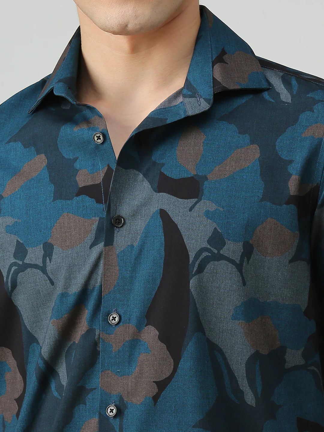 Men's Teal Printed Slim Fit Shirts - Image 7