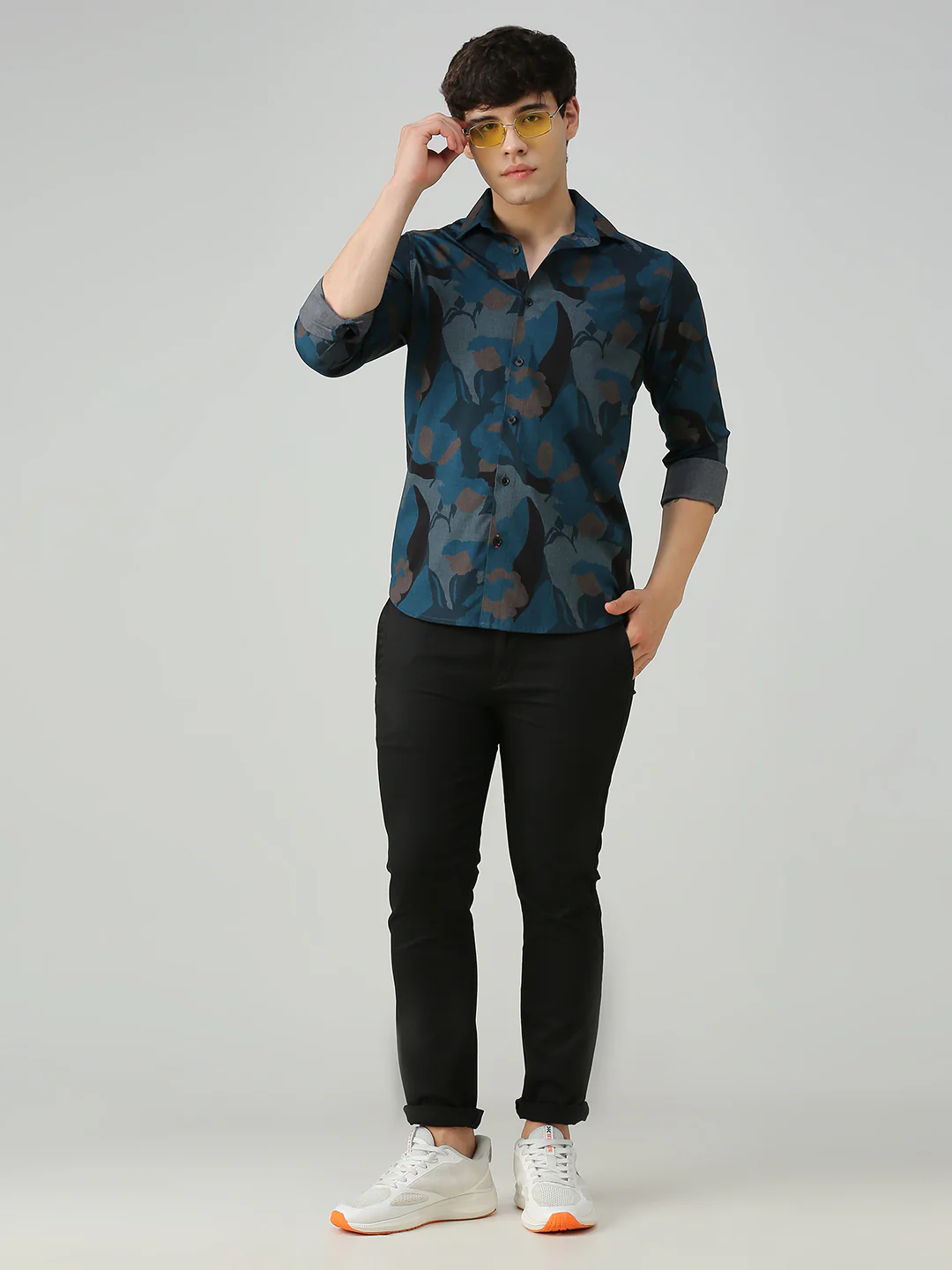 Men's Teal Printed Slim Fit Shirts - Image 8