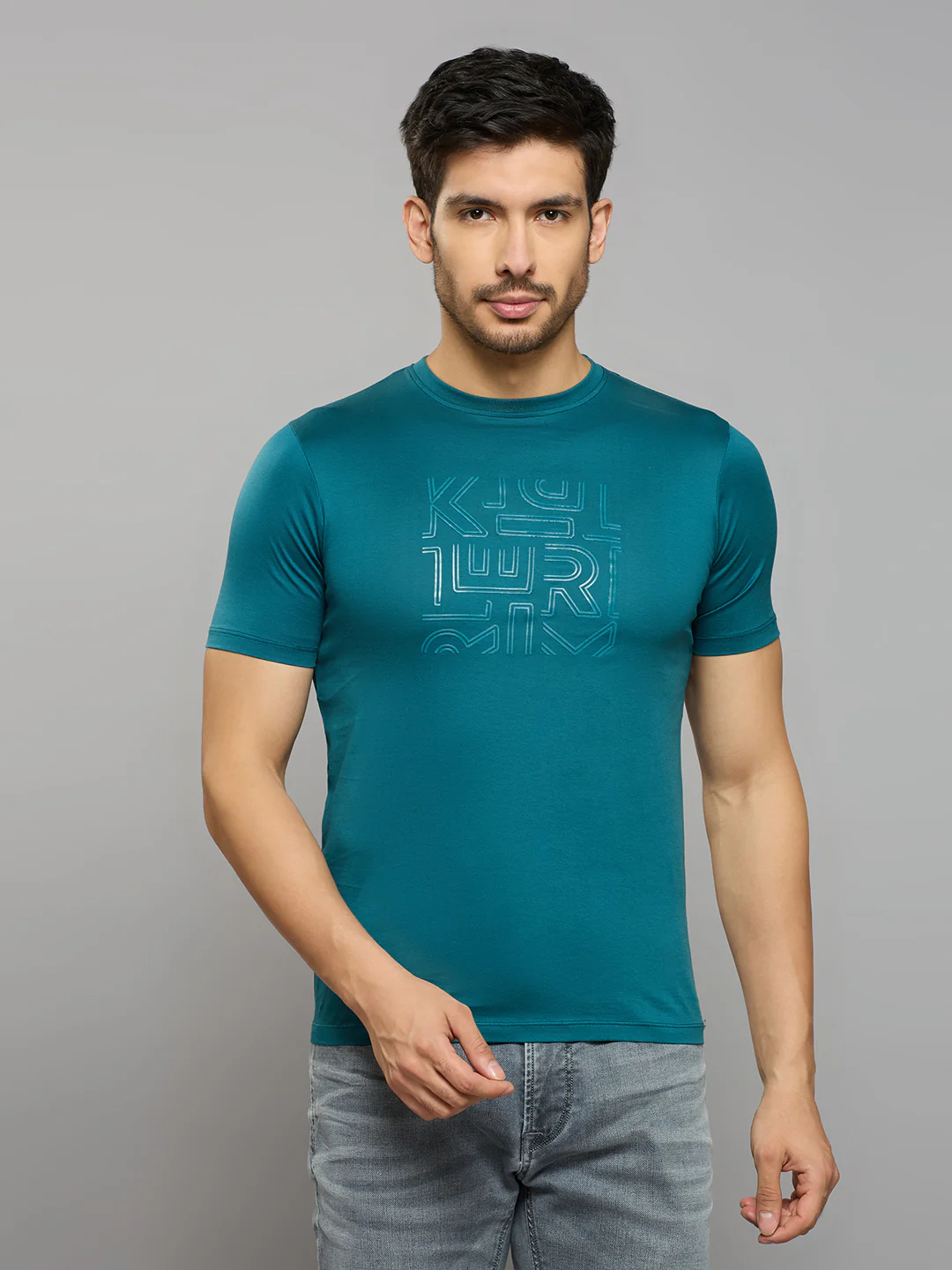 Men's Teal Solid Slim Fit T-Shirts