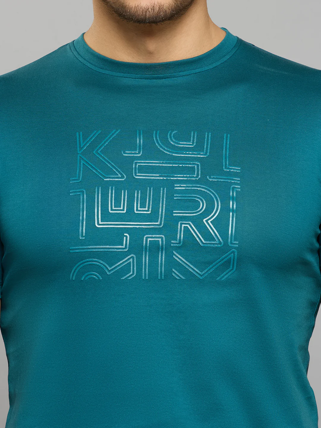 Men's Teal Solid Slim Fit T-Shirts - Image 5
