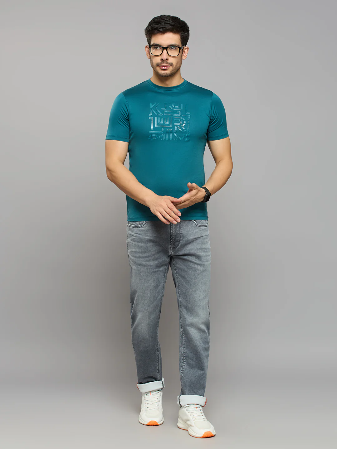 Men's Teal Solid Slim Fit T-Shirts - Image 6