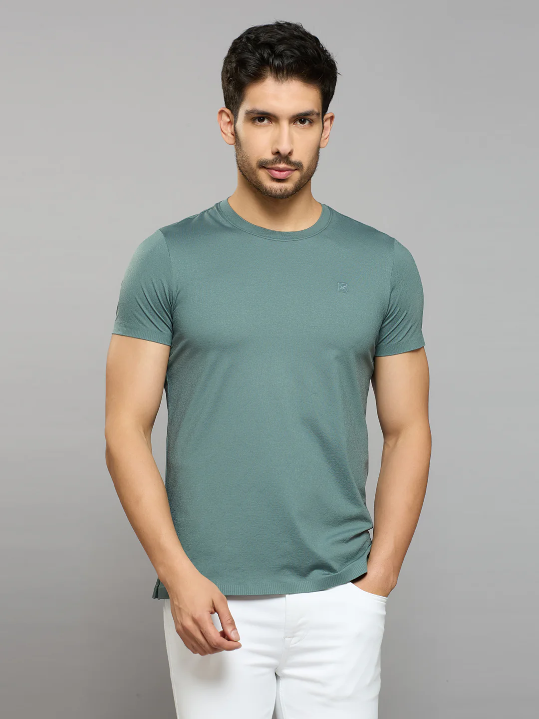 Men's Teal Solid Slim Fit T-Shirts