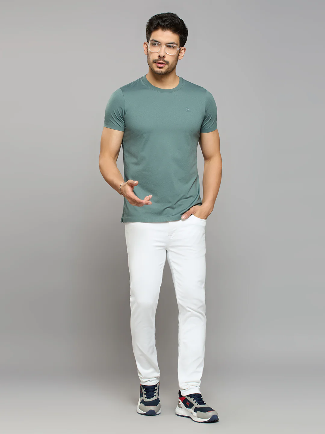 Men's Teal Solid Slim Fit T-Shirts - Image 6