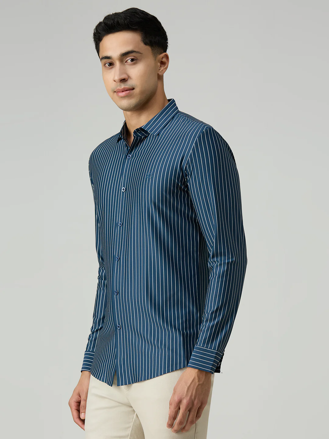Men's Teal Stripe Slim Fit Shirts - Image 4