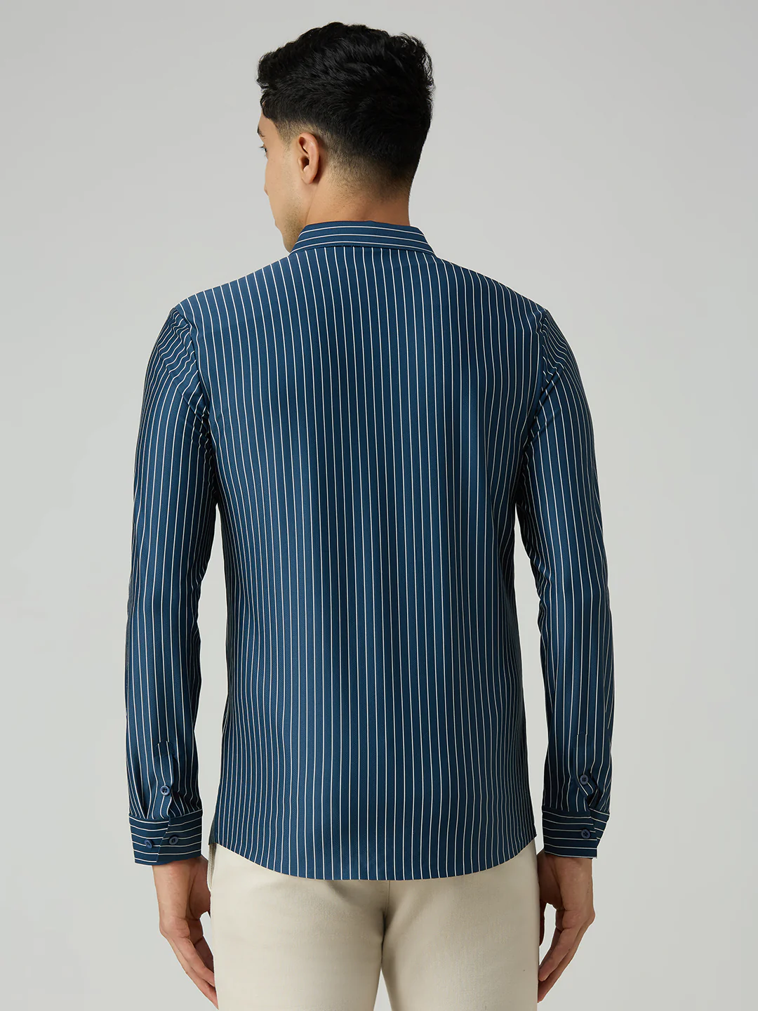 Men's Teal Stripe Slim Fit Shirts - Image 6