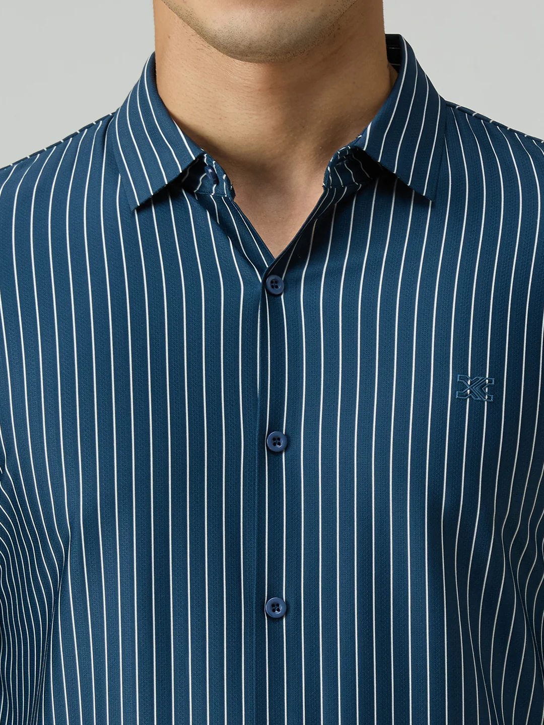 Men's Teal Stripe Slim Fit Shirts - Image 7