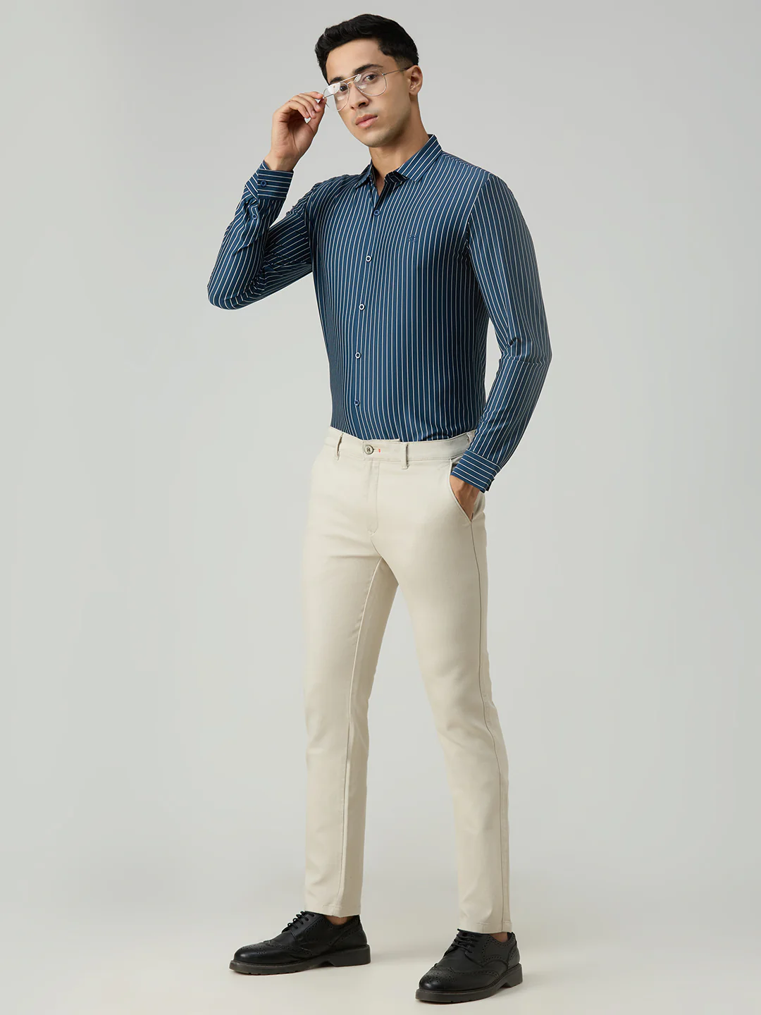 Men's Teal Stripe Slim Fit Shirts - Image 8