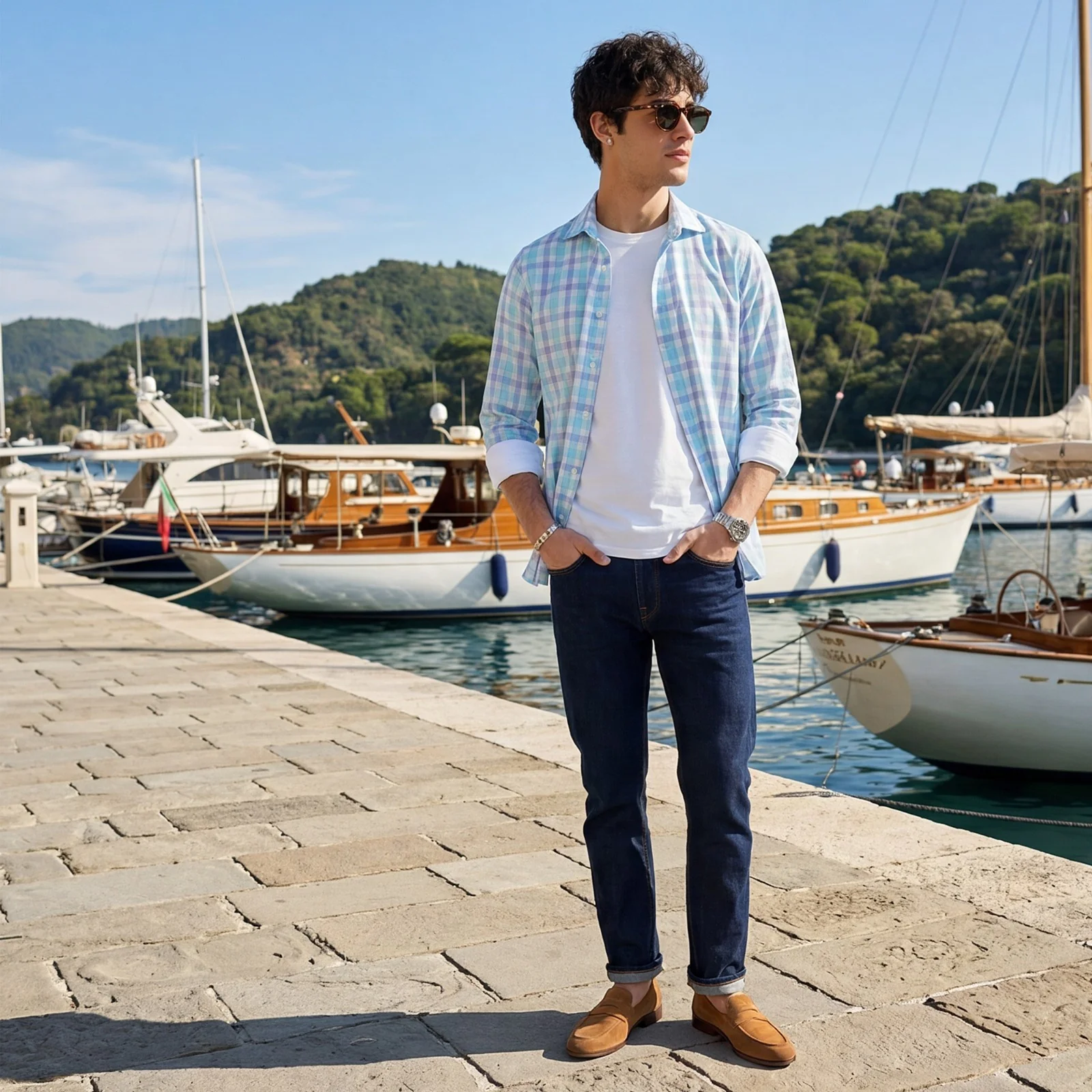 Men's Turq Checks Slim Fit Shirts