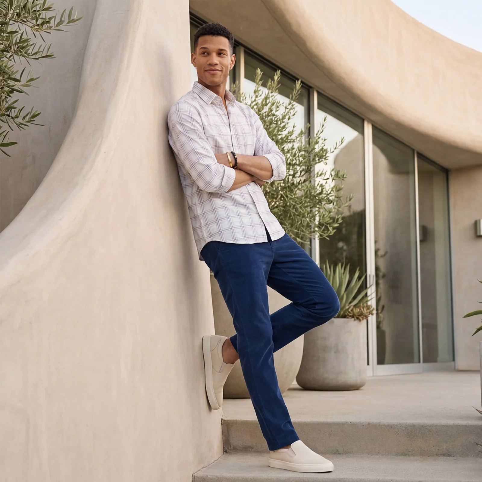 Men's White Checks Slim Fit Shirts