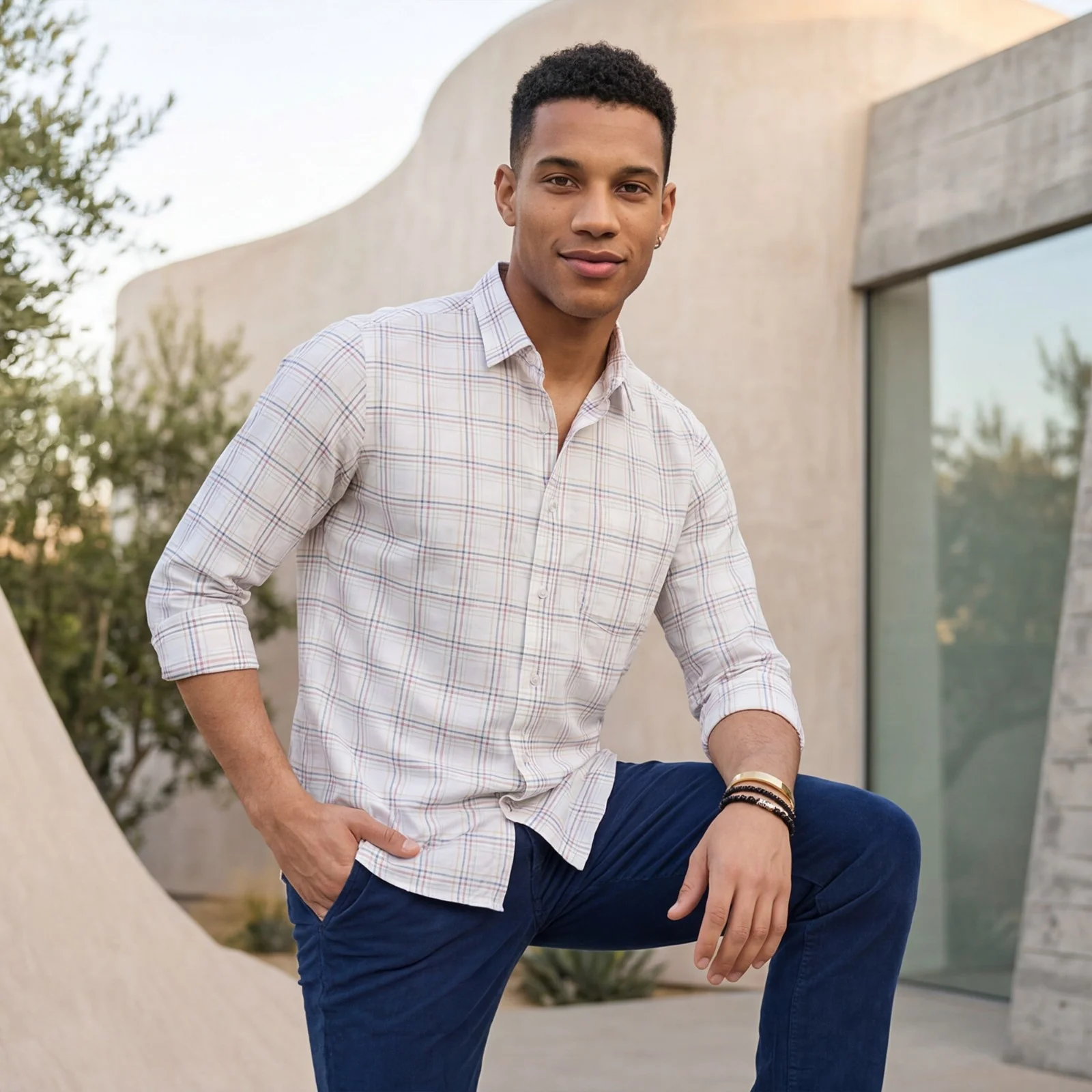 Men's White Checks Slim Fit Shirts - Image 2