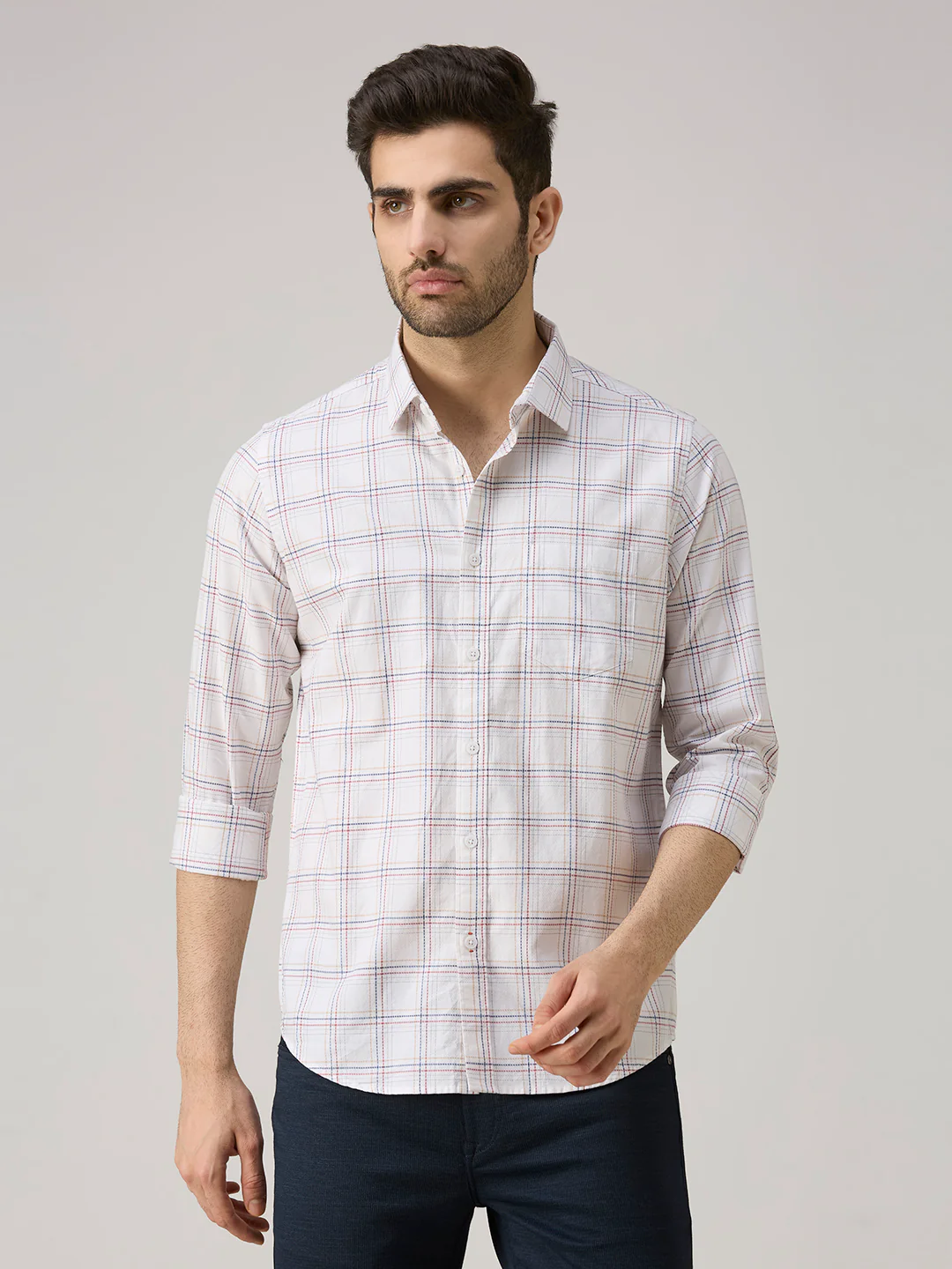 Men's White Checks Slim Fit Shirts - Image 3