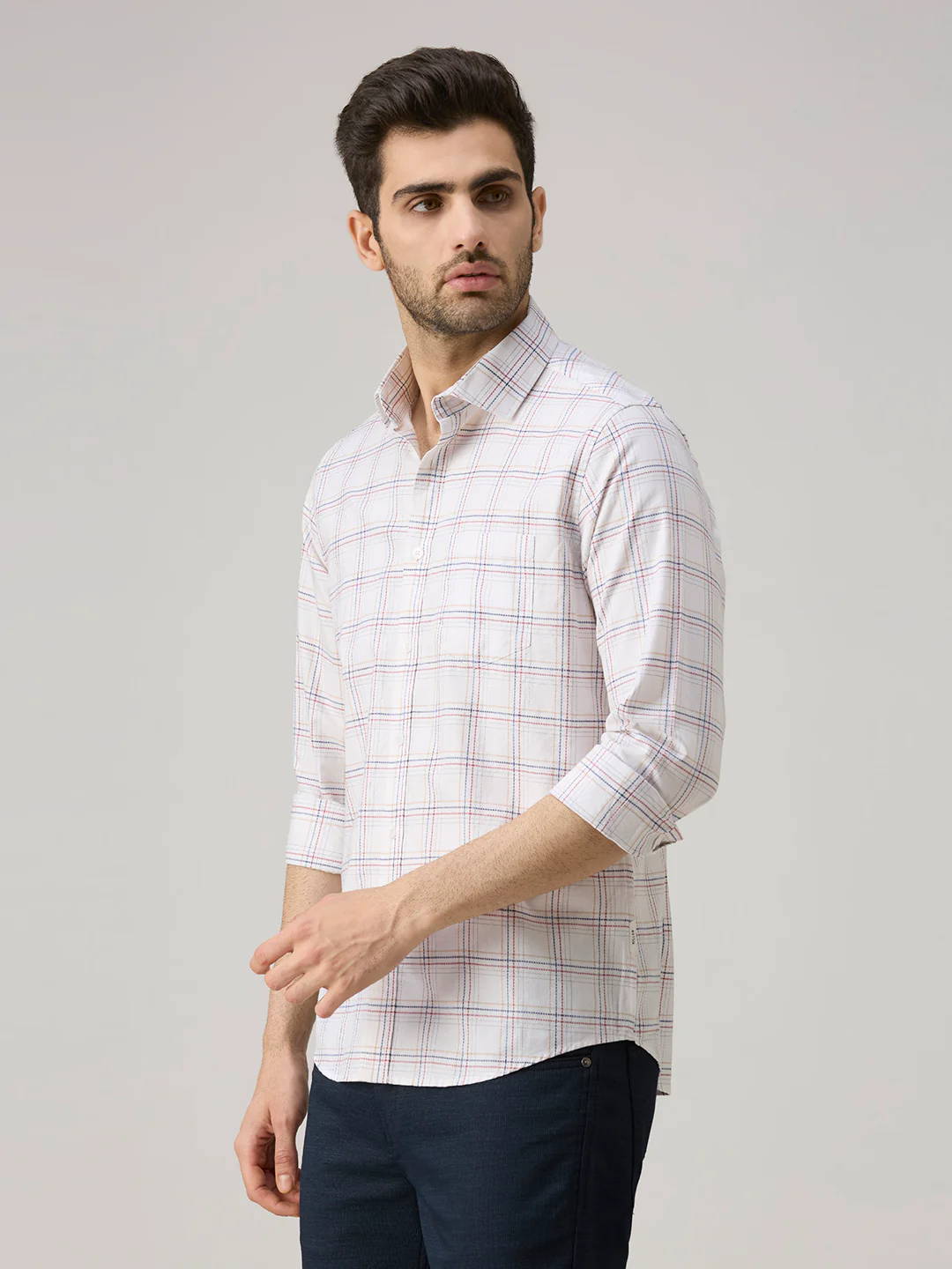 Men's White Checks Slim Fit Shirts - Image 4
