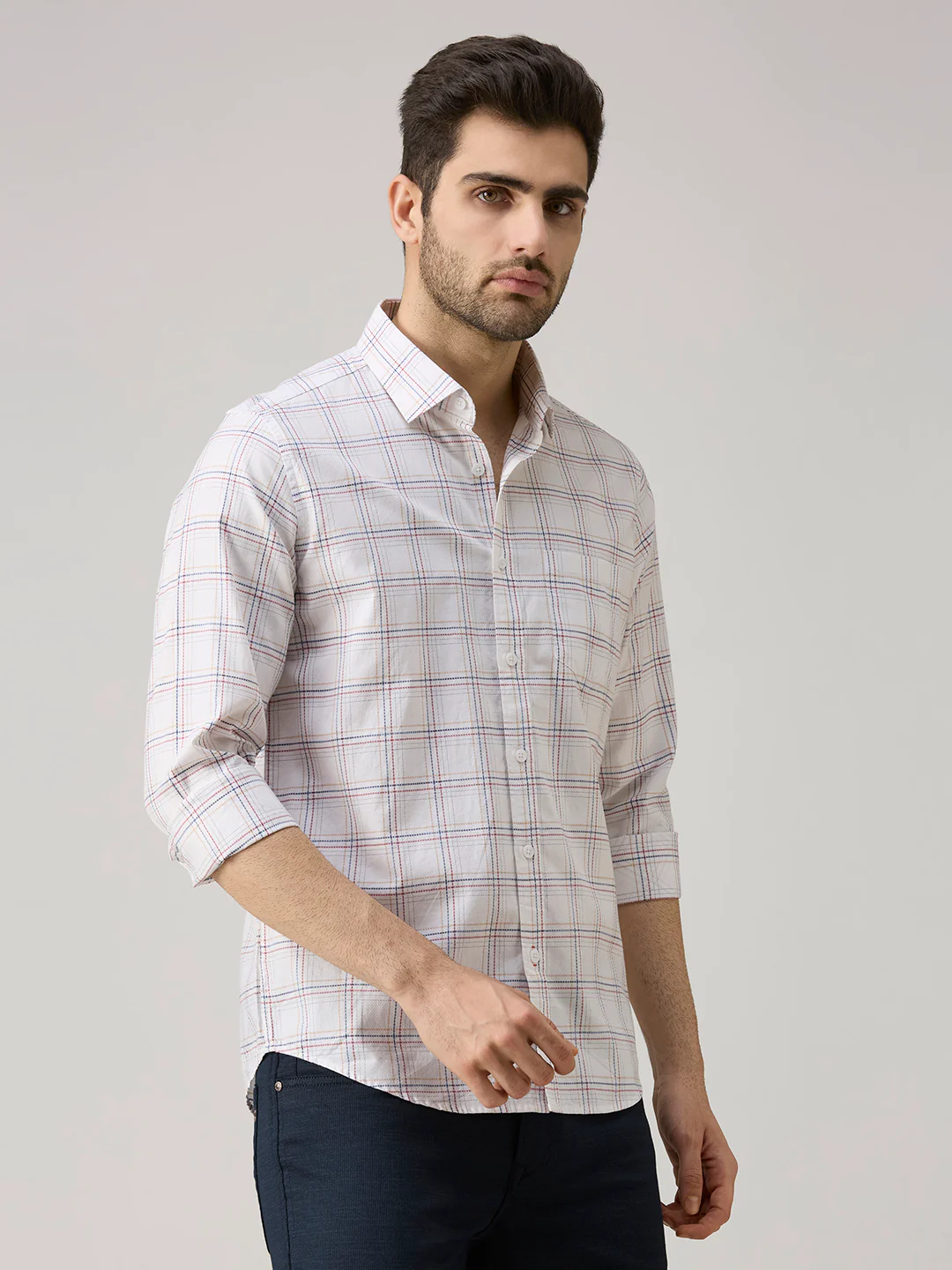 Men's White Checks Slim Fit Shirts - Image 5