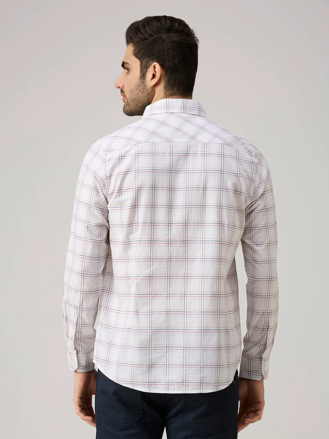 Men's White Checks Slim Fit Shirts - Image 6