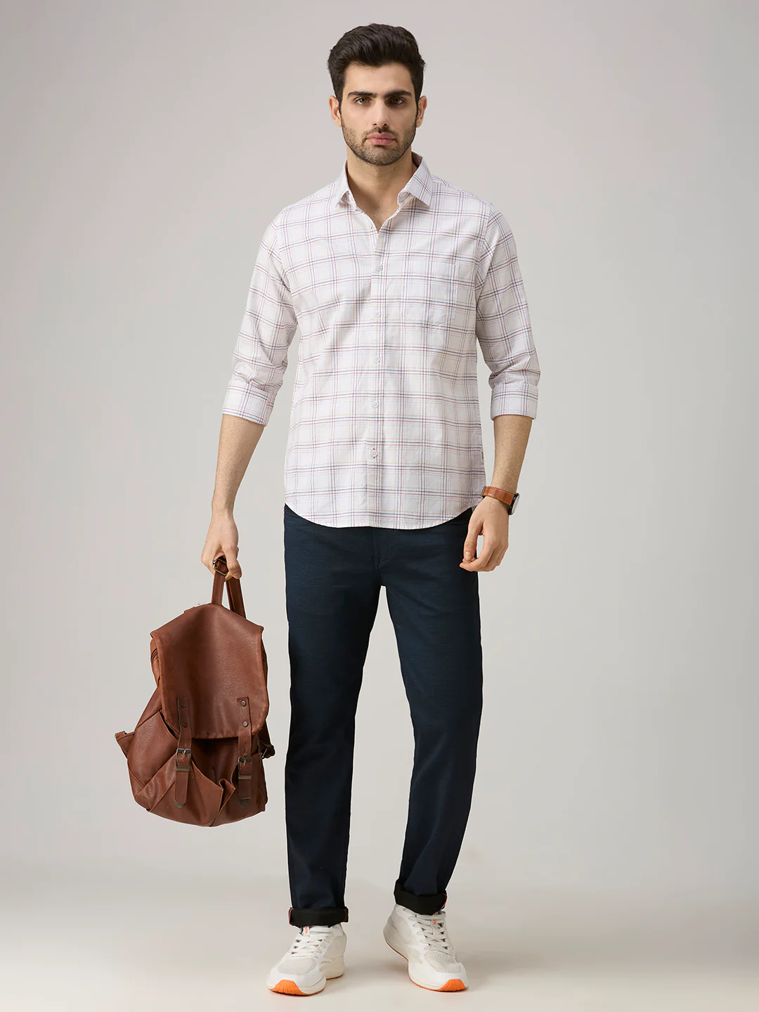Men's White Checks Slim Fit Shirts - Image 8