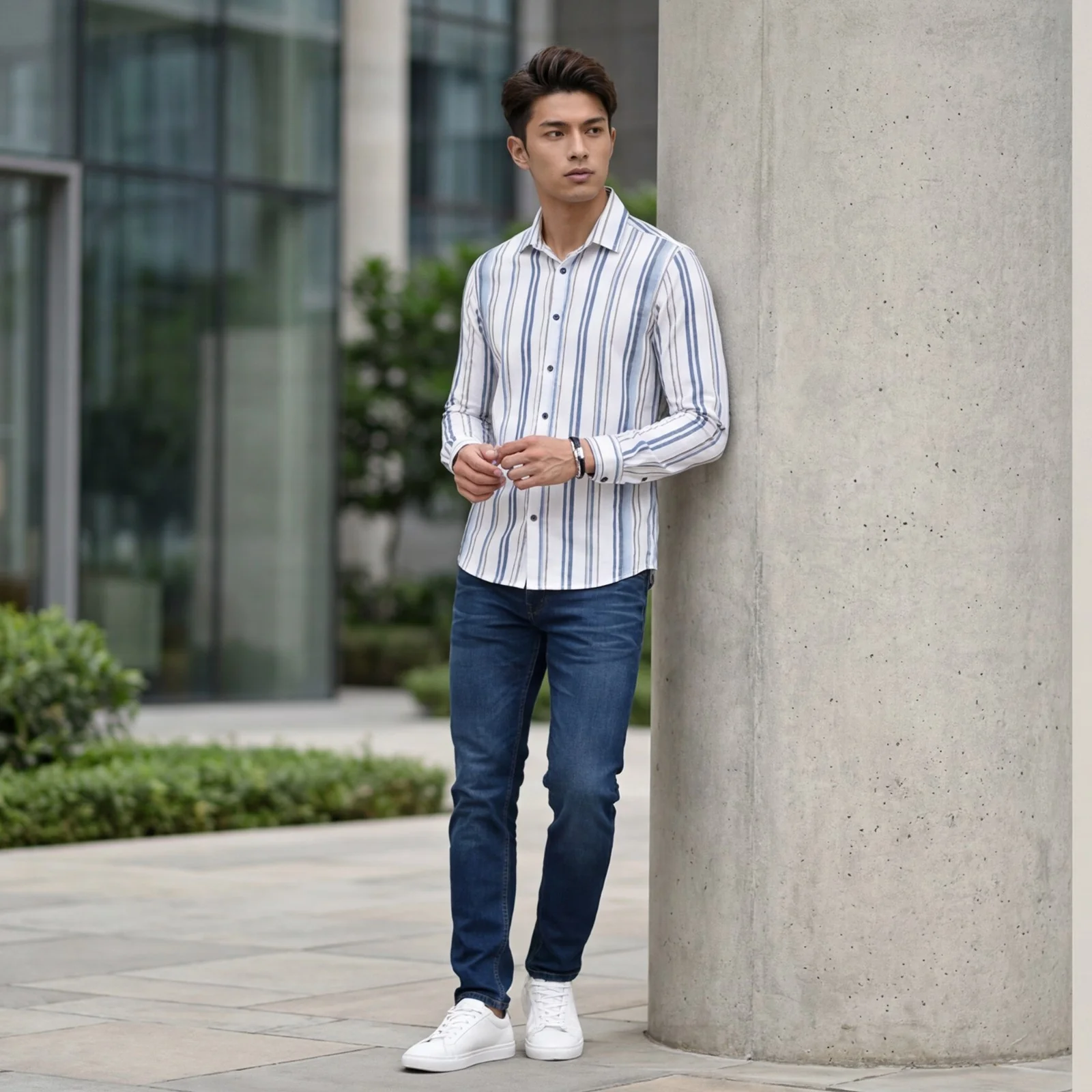 Men's White Printed Slim Fit Shirts