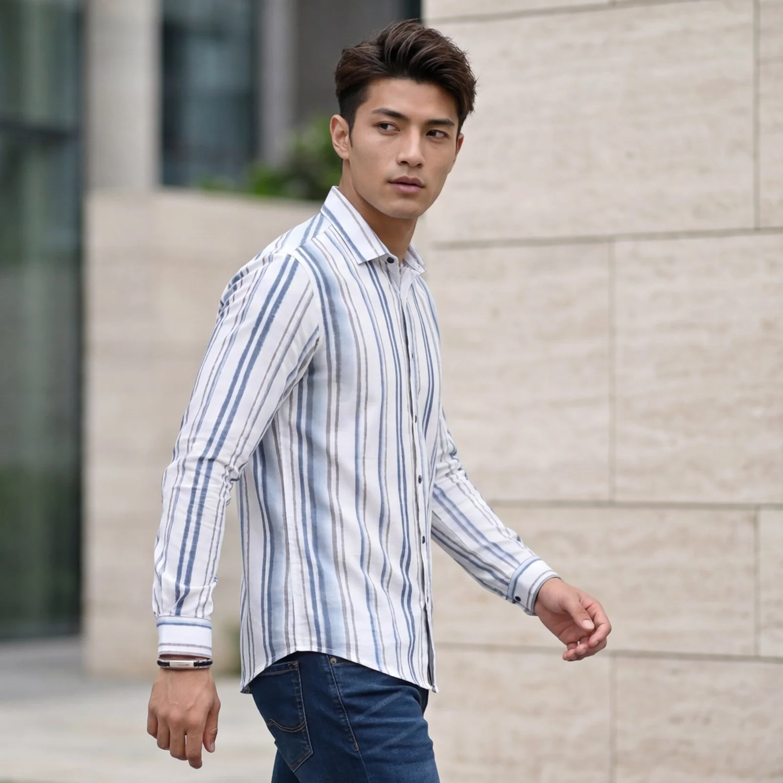 Men's White Printed Slim Fit Shirts - Image 2