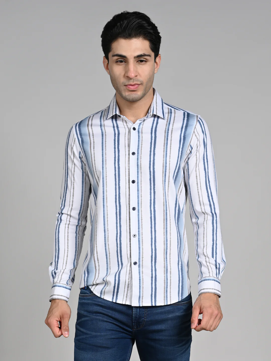 Men's White Printed Slim Fit Shirts - Image 4