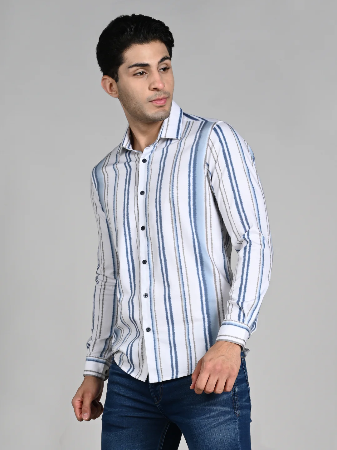 Men's White Printed Slim Fit Shirts - Image 6