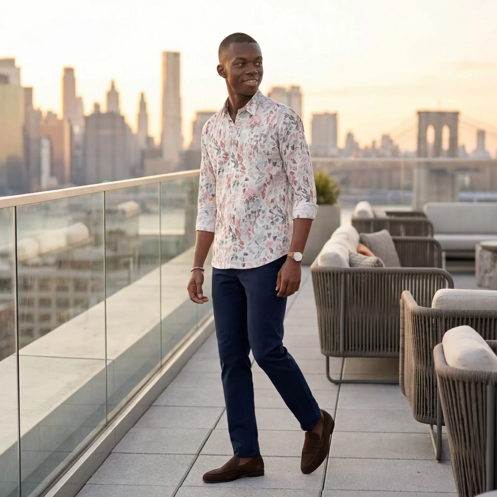 Men's White Printed Slim Fit Shirts