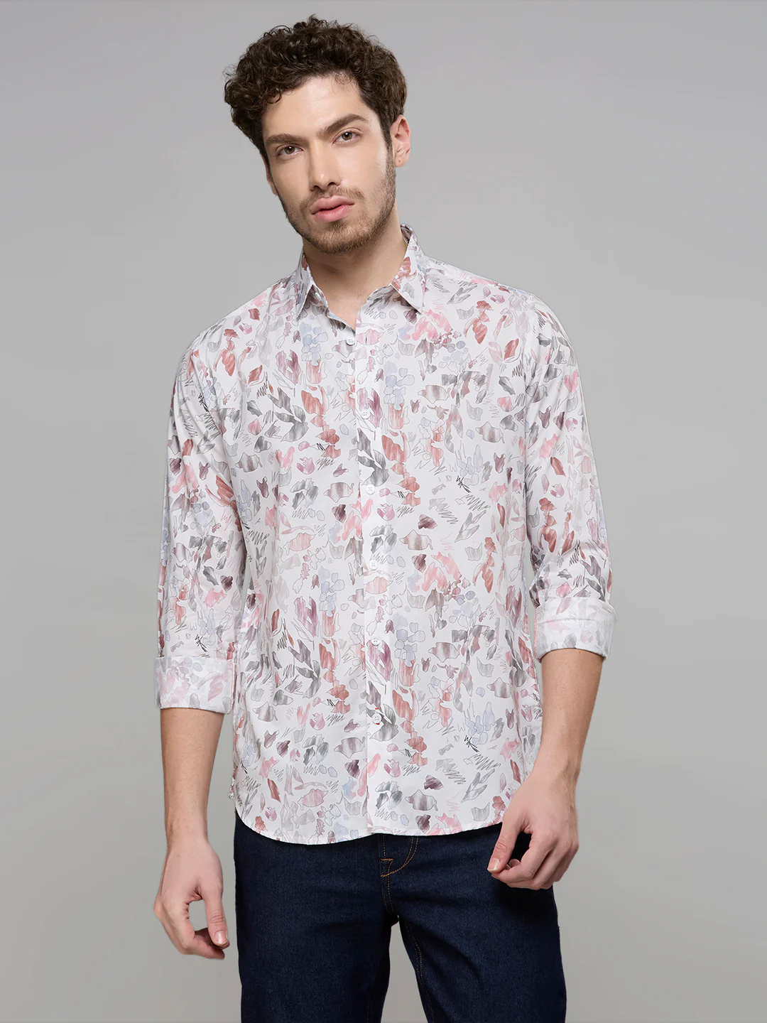 Men's White Printed Slim Fit Shirts - Image 3